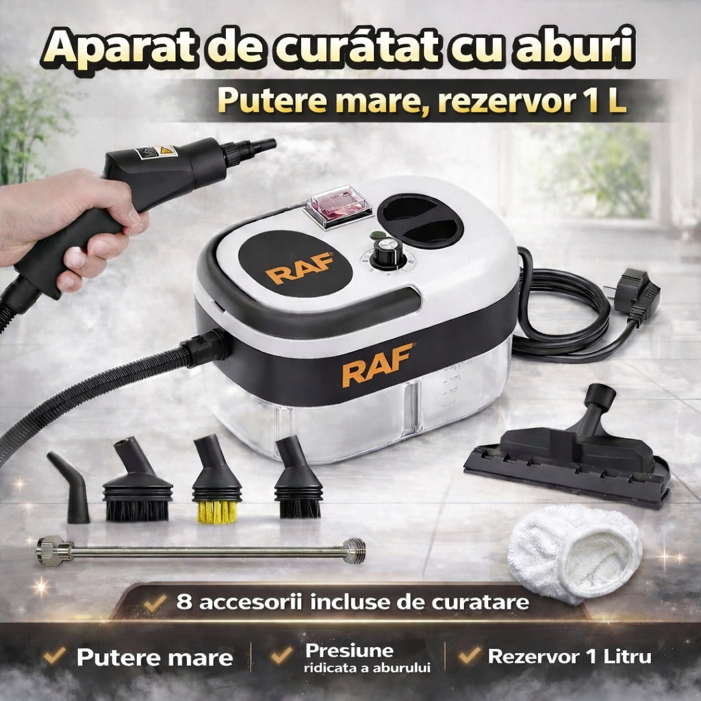 Aparat Profesional de Curățat cu Aburi RAF – Putere Mare,8 Accesorii incluse si Rezervor 1L
