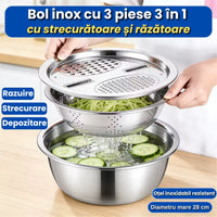 Bol Inox cu Capac Răzătoare și Scurgător – Ideal pentru Gătit