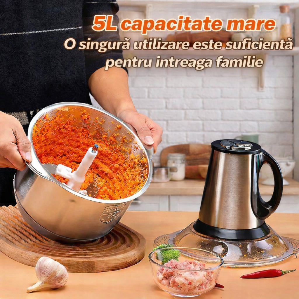 Tocător Electric Profesional 5 Litri  – 1000 W, 6 Lame pentru Carne, Legume și Nuci