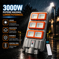 Lampă Solară 3000W cu Telecomandă – Iluminare Puternică Exterior