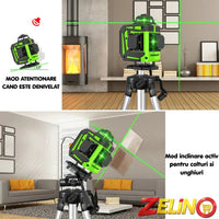 Nivelă ZELINO Laser 4D Profesională cu 16 Linii - Autonivelare, Trepied 150 cm și Telecomandă
