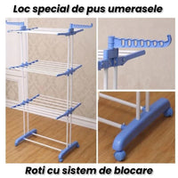 Suport de Rufe Pliabil cu 3 Niveluri și Roți Mobile - Capacitate Mare, Spațiu Maxim