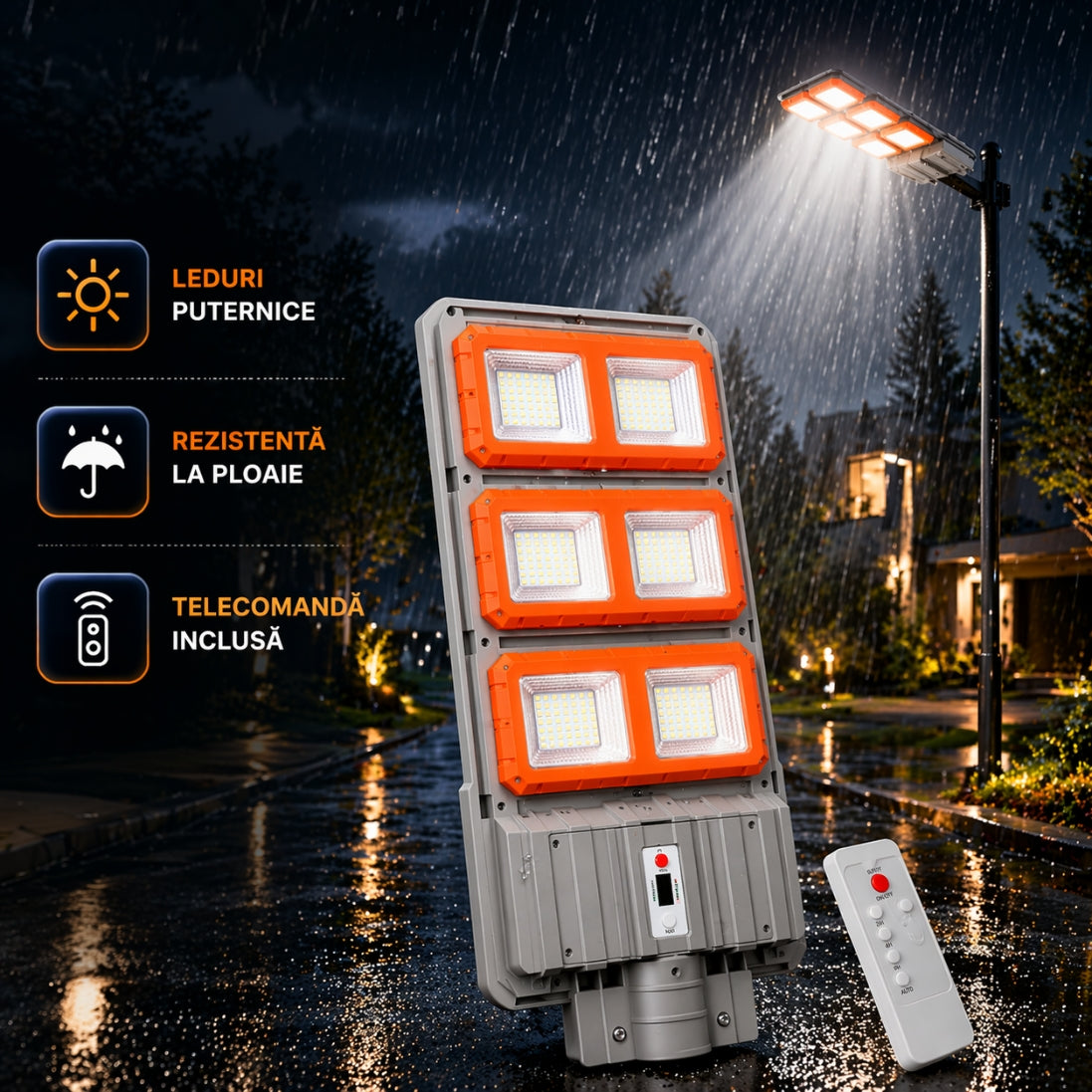 Lampă Solară 3000W cu Telecomandă – Iluminare Puternică Exterior