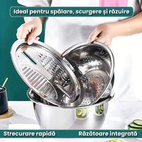 Bol Inox cu Capac Răzătoare și Scurgător – Ideal pentru Gătit