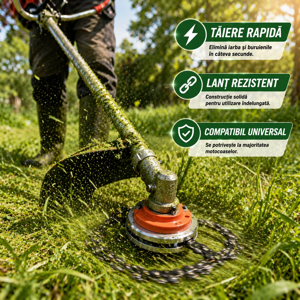 Set de 2 Capete de Tăiere cu Lanț pentru Motocoasă –  Taie Iarba Groasa, Buruienile, Arbustii