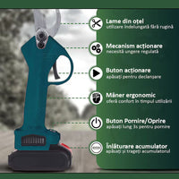 Foarfecă Electrică de Grădină cu 2 Acumulatori de 48V Oțel - Pentru Livezi, Grădini și Vie
