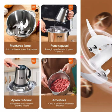 Tocător Electric Profesional 5 Litri  – 1000 W, 6 Lame pentru Carne, Legume și Nuci