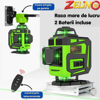 Nivelă ZELINO Laser 4D Profesională cu 16 Linii - Autonivelare, Trepied 150 cm și Telecomandă
