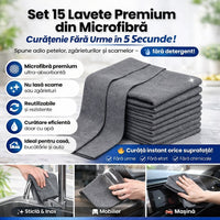 Set 15 Lavete Magice Microfibră 30x30 CM   – Curățare Eficientă, Reutilizabile, Fără Urme