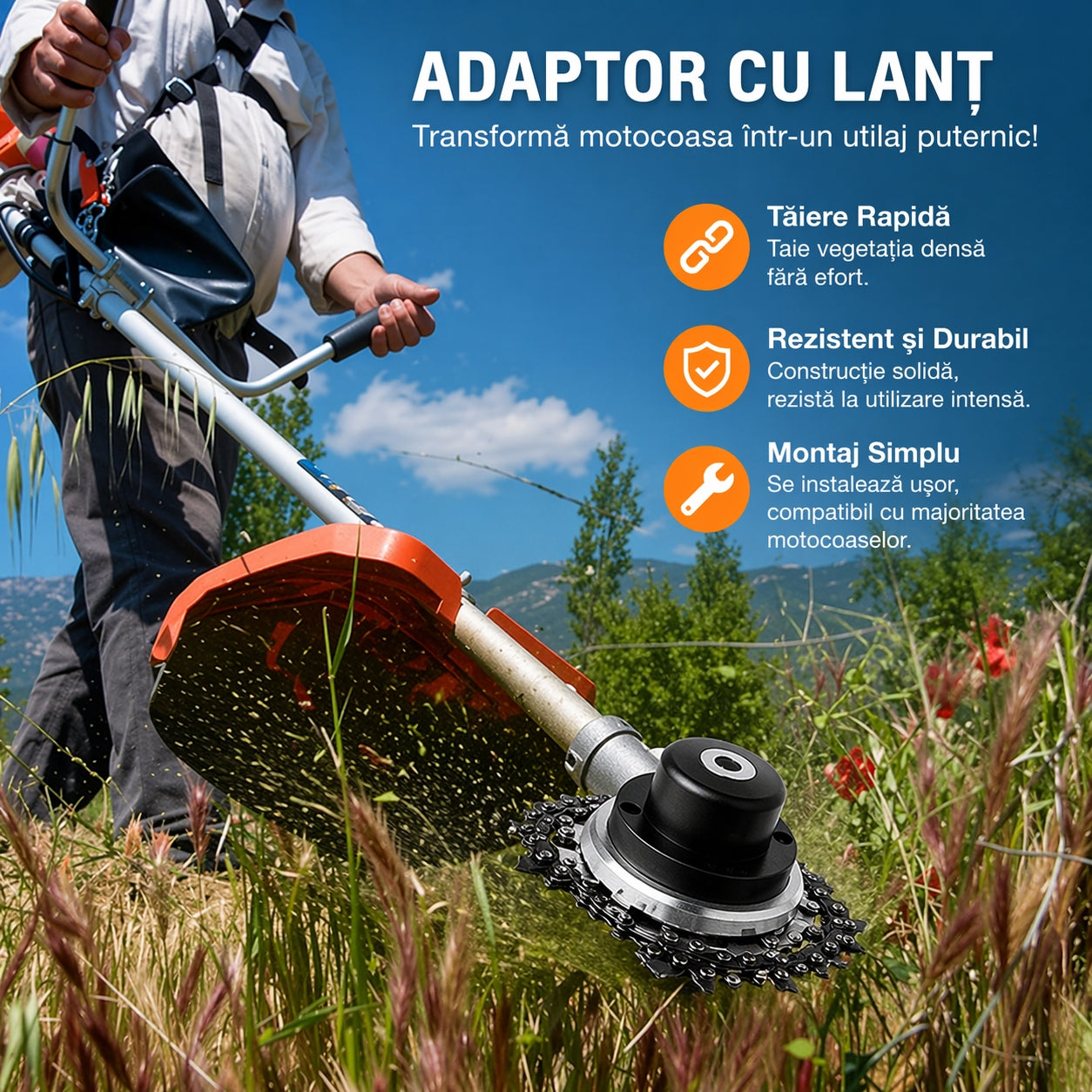 Set de 2 Capete de Tăiere cu Lanț pentru Motocoasă –  Taie Iarba Groasa, Buruienile, Arbustii