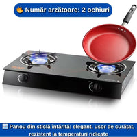 Aragaz cu 2 Ochiuri din Sticlă Termorezistentă – Alimentare la Butelie, Model Premium