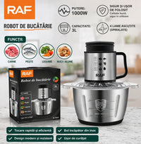 Tocator Profesional Electric RAF – 1000W, Bol Inox 3L, 4 Lame din Otel Ascuțite