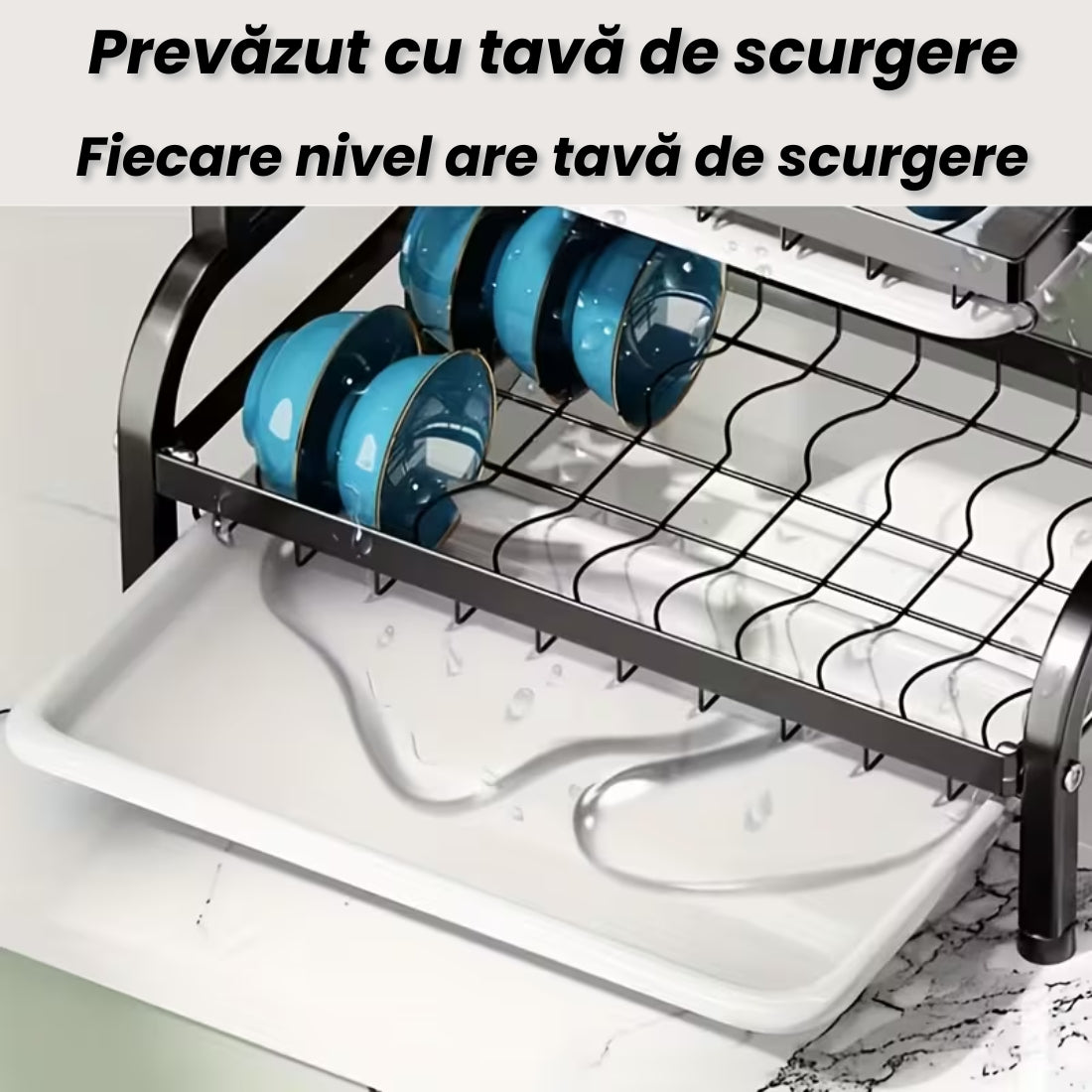 Suport Scurgător Vase 3 Niveluri – Organizare Maximă pentru Bucătăria Ta