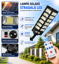 Lampă Solară Puternică Stradală LED cu Senzor Mișcare și Telecomandă