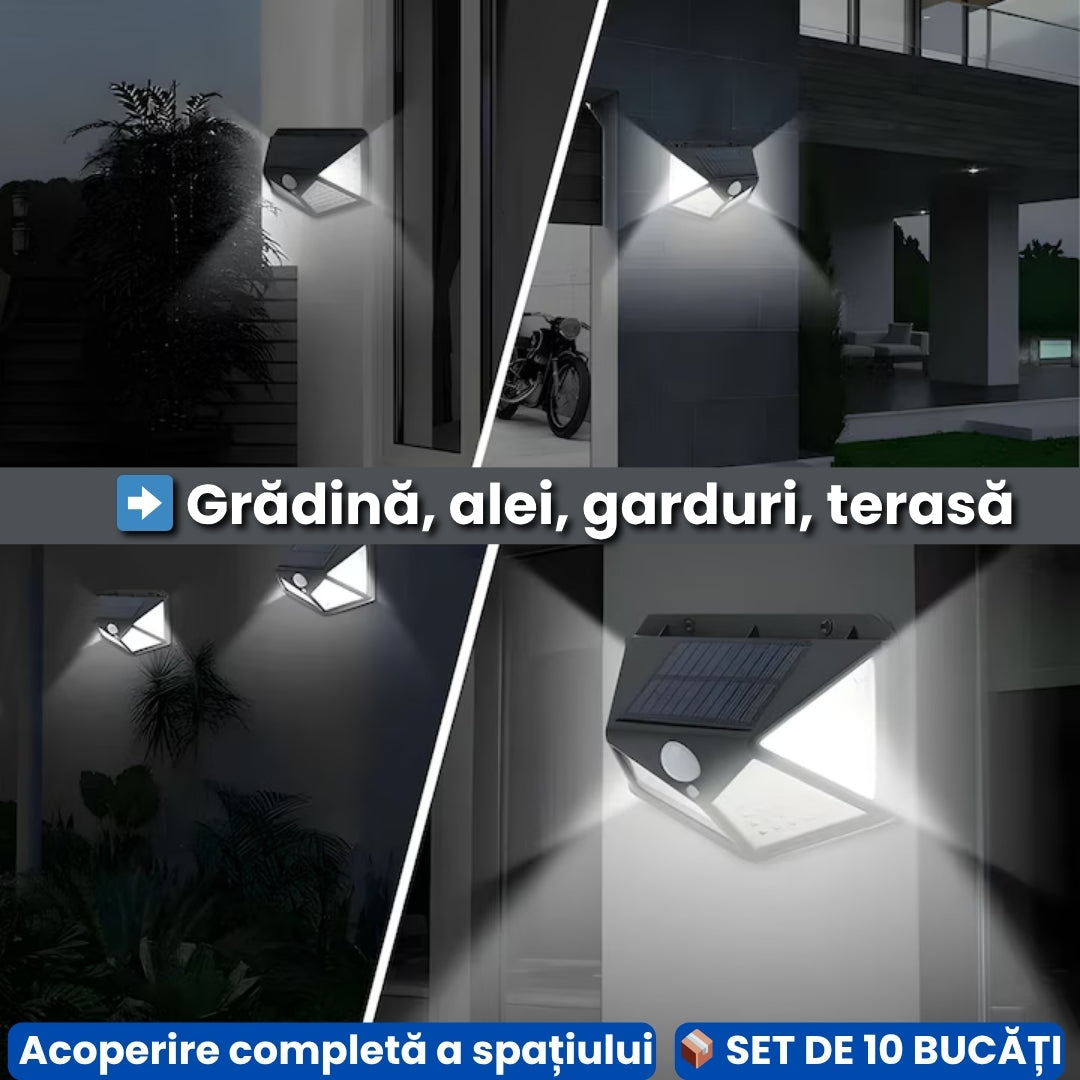 Set 10 Lămpi Solare LED cu Senzor – Iluminare Puternică pentru Exterior