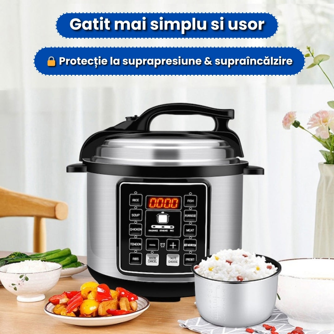Oală Sub Presiune Electrică 6L – 1050W, Panou Digital cu Multe Programe