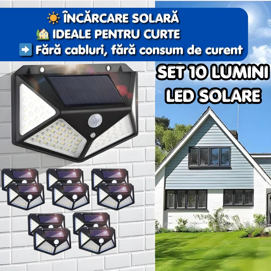Set 10 Lămpi Solare LED cu Senzor – Iluminare Puternică pentru Exterior