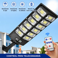 Lampă Solară Puternică Stradală LED cu Senzor Mișcare și Telecomandă