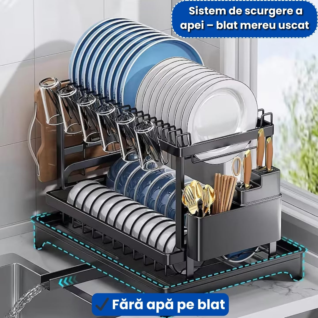 Suport Scurgător Vase 2 Niveluri – Organizare Inteligentă pentru Bucătărie