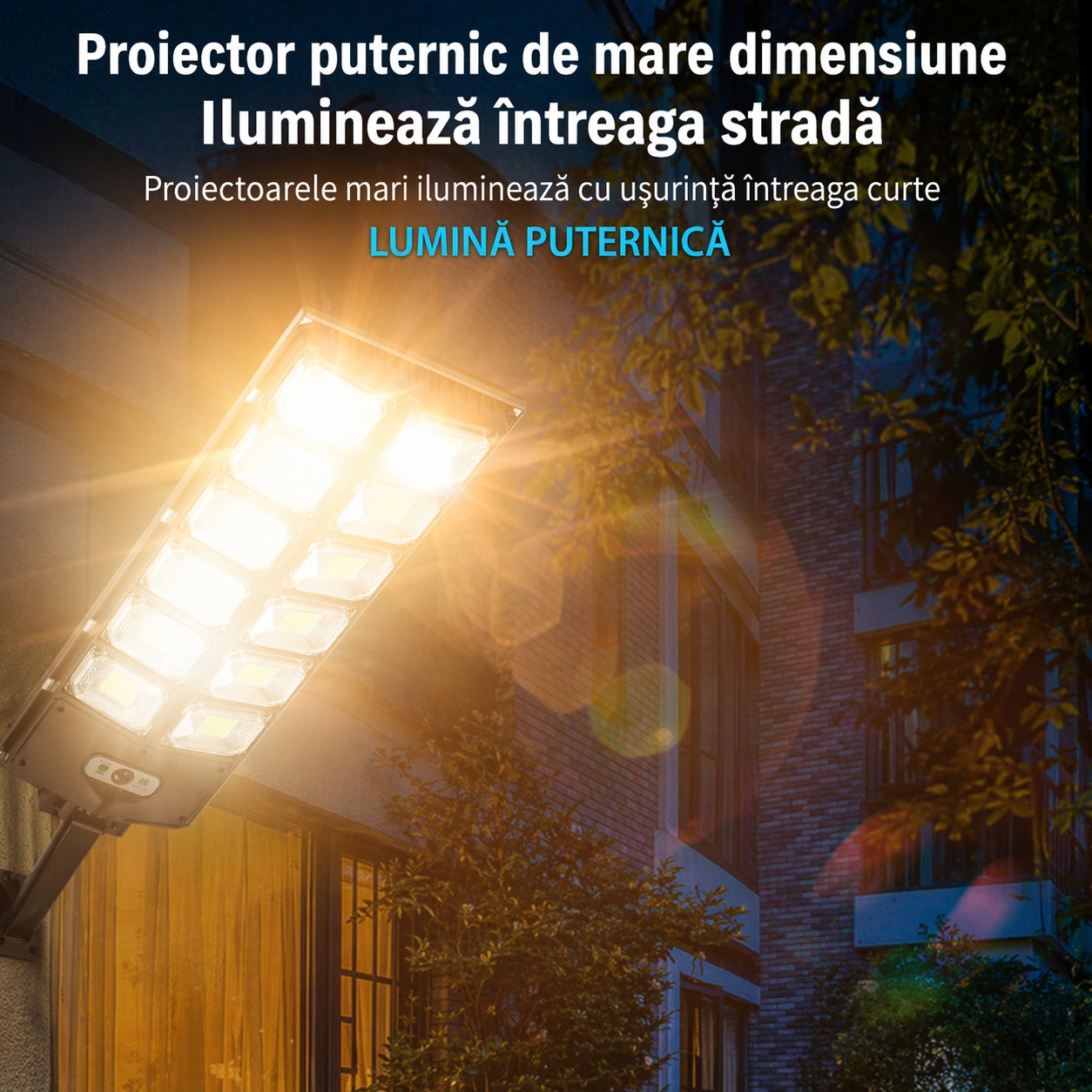 Lampă Solară Puternică Stradală LED cu Senzor Mișcare și Telecomandă