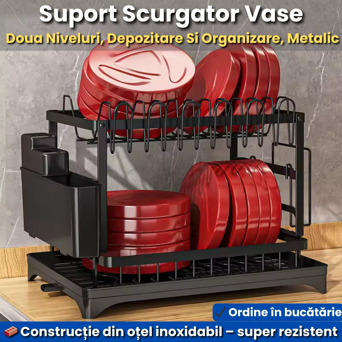 Suport Scurgător Vase 2 Niveluri – Organizare Inteligentă pentru Bucătărie