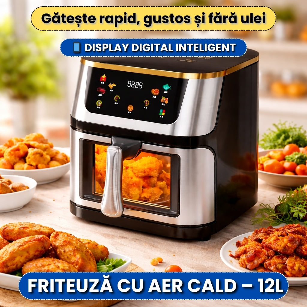 Friteuză cu Aer Cald – 12L | Gătește Rapid, Fără Ulei