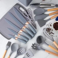 Set profesional 19 piese pentru bucătărie – silicon + inox + lemn
