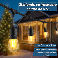 Ghirlandă LED Solară pentru Terasă și Grădină – 5 M cu Telecomandă